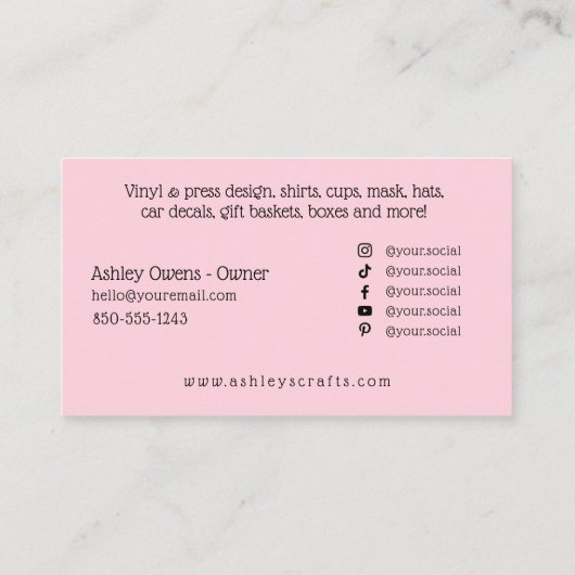Carte De Visite Artisanat et design en vinyle - Blush Pink Busines (Dos)