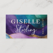 Carte De Visite Artiste à ongles Abstrait violet or Wavy Aquarelle (Devant)