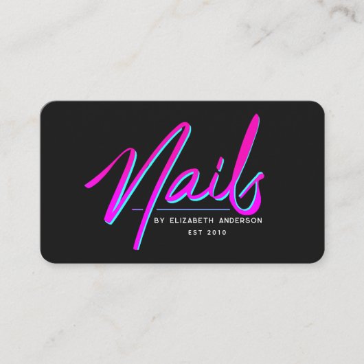 Carte De Visite Artiste à ongles de script de néon rétro (Devant)