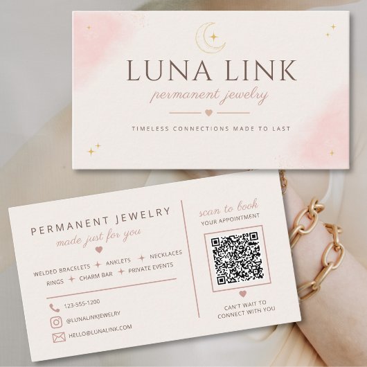 Carte De Visite Artiste de Bijoux Permanents Modern Blush Code QR