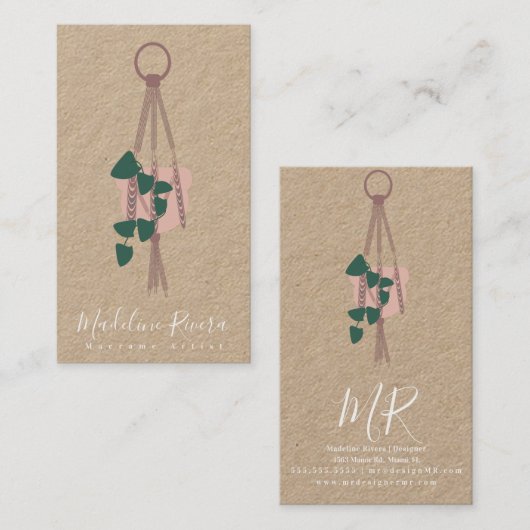 Carte De Visite Artiste de Macrame Conception artisanale Suspendu (Devant / Derrière)