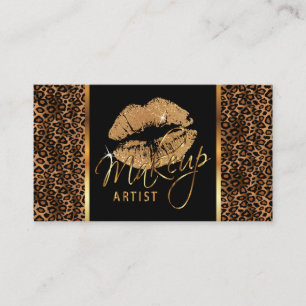 Carte De Visite Artiste de maquillage aux lèvres léopard et or