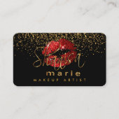 Carte De Visite Artiste de maquillage aux lèvres rouges et or (Devant)