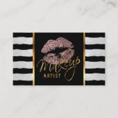 Carte De Visite Artiste de maquillage avec bandes et lèvres Roses  (Devant)