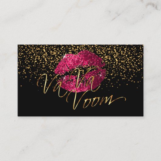 Carte De Visite Artiste de maquillage avec Confetti Or & Lèvres ro (Devant)
