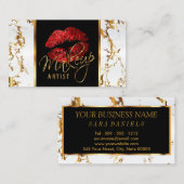 Carte De Visite Artiste de maquillage avec Marbre blanc Gold & Red (Devant / Derrière)