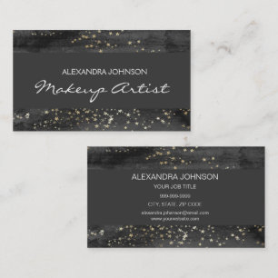 Carte De Visite Artiste de maquillage Black and Gold Confetti Star