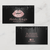 Carte De Visite Artiste de maquillage Black Drives Rose Gold Lips (Devant / Derrière)