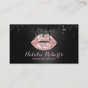 Carte De Visite Artiste de maquillage Black Drives Rose Gold Lips 