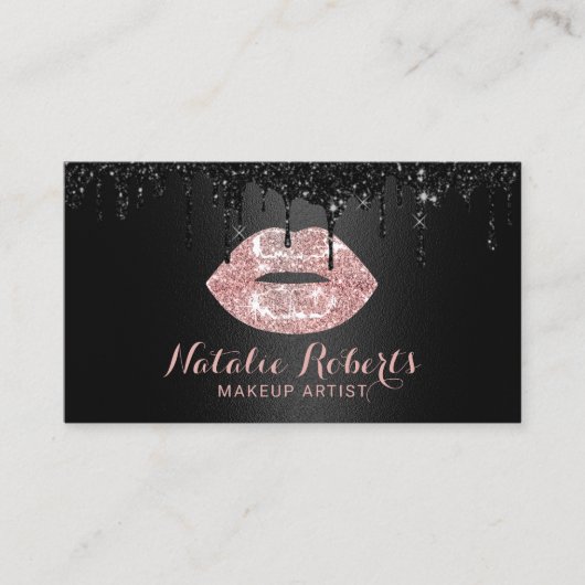 Carte De Visite Artiste de maquillage Black Drives Rose Gold Lips (Devant)