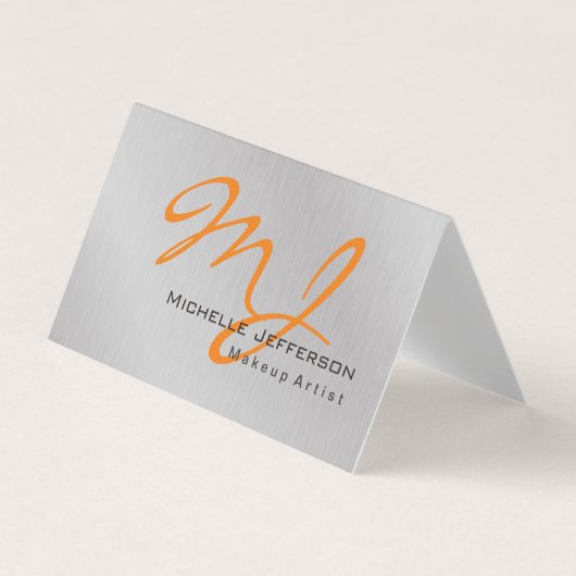 Carte De Visite Artiste de maquillage branché Silver Grey Orange M (Devant)