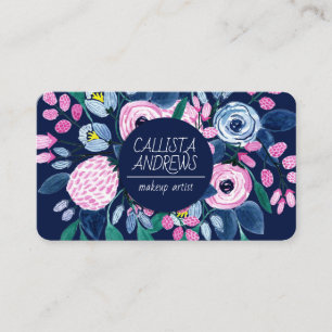 Carte De Visite Artiste de maquillage d'aquarelle Sweet Rose Navy 