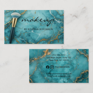 Carte De Visite Artiste de maquillage élégant en marbre de teal or