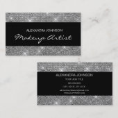 Carte De Visite Artiste de maquillage élégant en noir et argent (Devant / Derrière)