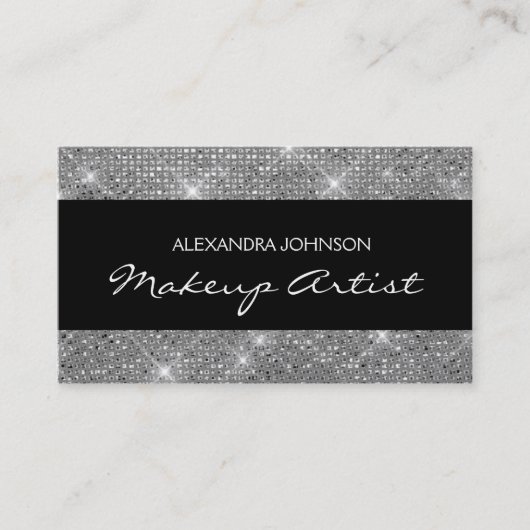Carte De Visite Artiste de maquillage élégant en noir et argent (Devant)