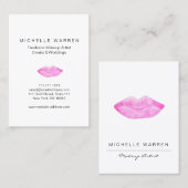 Carte De Visite Artiste de maquillage en aquarelle de lèvres roses (Devant / Derrière)