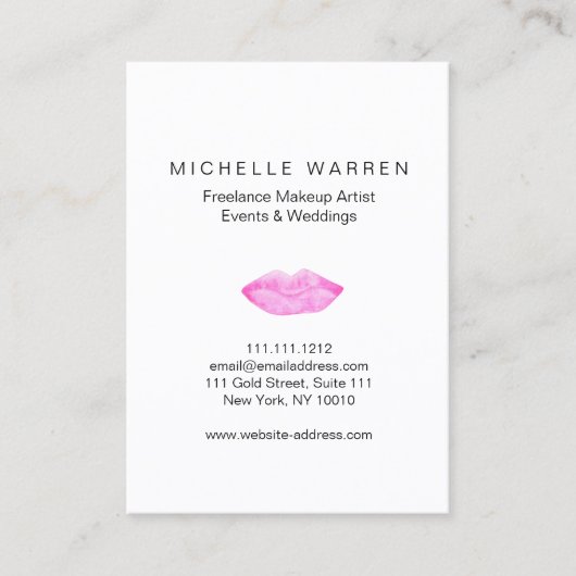 Carte De Visite Artiste de maquillage en aquarelle de lèvres roses (Devant)