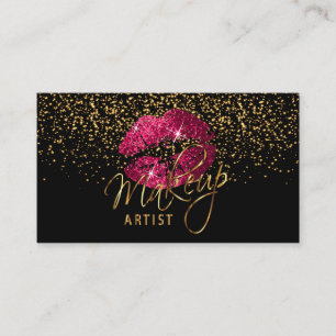 Carte De Visite Artiste de maquillage - Gold Confetti & Hot Rose �