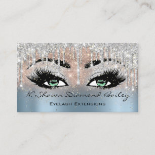 Carte De Visite Artiste de maquillage Green Eyelash Blue Silver Ro