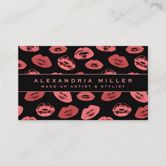 Carte De Visite Artiste de maquillage | Lipstick Motif | Noir (Devant)