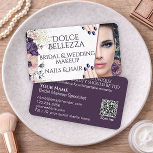 Carte De Visite Artiste de Maquillage Mariée Floral Rose Violet Lu