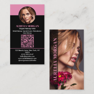Carte De Visite Artiste de Maquillage Moderne Code Qr Photo Noir R