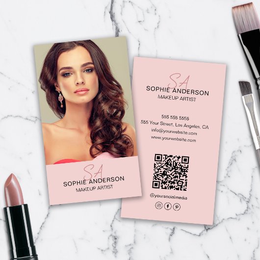 Carte De Visite Artiste de maquillage Monogramme moderne Photo ros