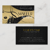 Carte De Visite Artiste de maquillage noir & or Floral (Devant / Derrière)