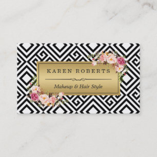 Carte De Visite Artiste de maquillage Or floral Abstrait géométriq