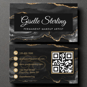 Carte De Visite Artiste de maquillage permanent Code QR Agate d'or