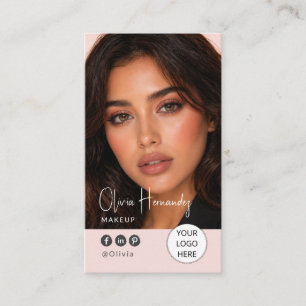 Carte De Visite Artiste de Maquillage Photo Écriture Rose Blush