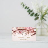 Carte De Visite Artiste de maquillage rose et or Cosmétique Salon  (Debout devant)