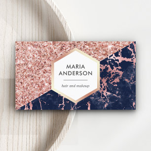 Carte De Visite Artiste de Maquillage Rose Gold Glitter Bleu Marin