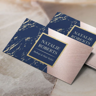 Carte De Visite Artiste de Maquillage Rose Gold Navy Marble Salon 