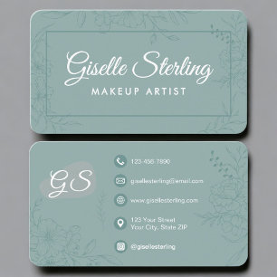 Carte De Visite Artiste de Maquillage Teal Green Floral