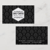 Carte De Visite Artiste de mode | Éléments ornés, Damas (noir) (Devant / Derrière)