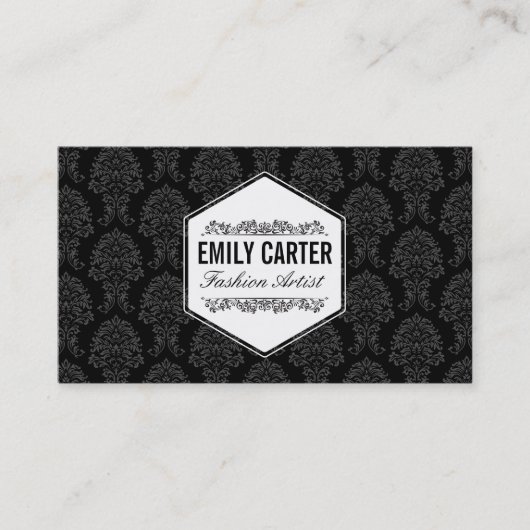 Carte De Visite Artiste de mode | Éléments ornés, Damas (noir) (Devant)