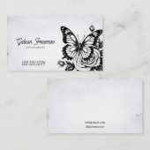 Carte De Visite Artiste de tatouage à papillon noir et blanc vinta (Devant / Derrière)