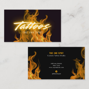 Carte De Visite Artiste de tatouage aux flammes néon orange modern