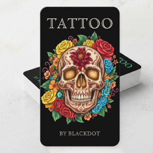 Carte De Visite Artiste de tatouage de crâne floral Tatouage profe