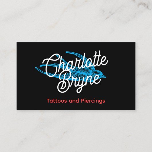 Carte De Visite Artiste de tatouage de script rétro noir (Devant)