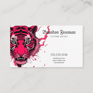 Carte De Visite Artiste de tatouage de tête de tigre rose unique