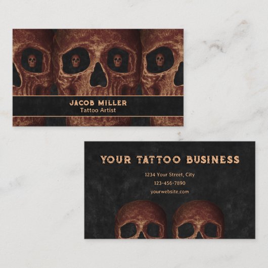 Carte De Visite Artiste de tatouage Gothique Brown crâne Noir Arri (Devant / Derrière)