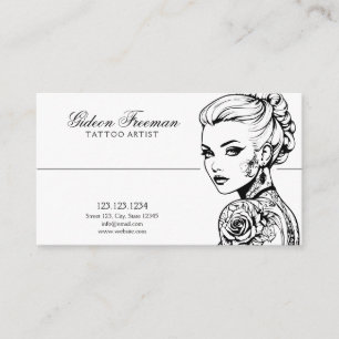 Carte De Visite Artiste de tatouage Lady noir et blanc élégant