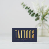 Carte De Visite Artiste de tatouage Marine Et Or QR Code & Logo (Debout devant)
