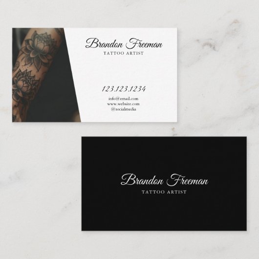 Carte De Visite Artiste de tatouage moderne en noir et blanc (Devant / Derrière)