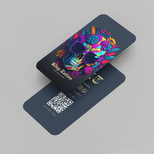 Carte De Visite Artiste de tatouage moderne Monogramme bleu foncé