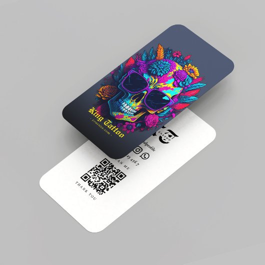 Carte De Visite Artiste de tatouage moderne Monogramme Crâne bleu