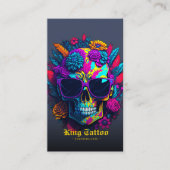 Carte De Visite Artiste de tatouage moderne Monogramme Crâne bleu (Devant)