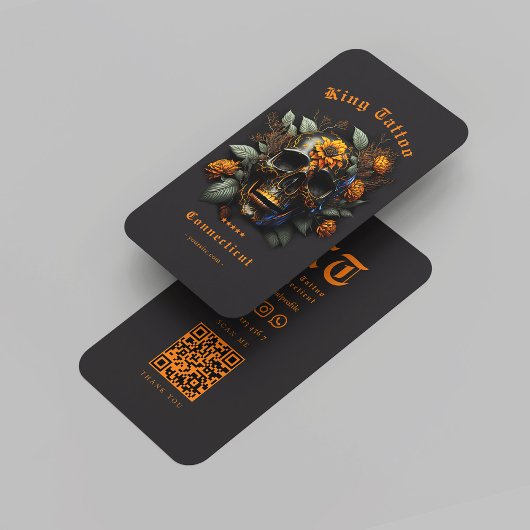 Carte De Visite Artiste de tatouage moderne Monogramme Noir Orange